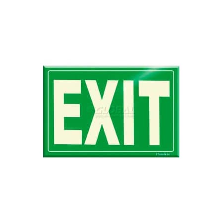 American Permalight Photoluminescent Green Exit Rigid PVC Sign, Non-Adhesive 600069